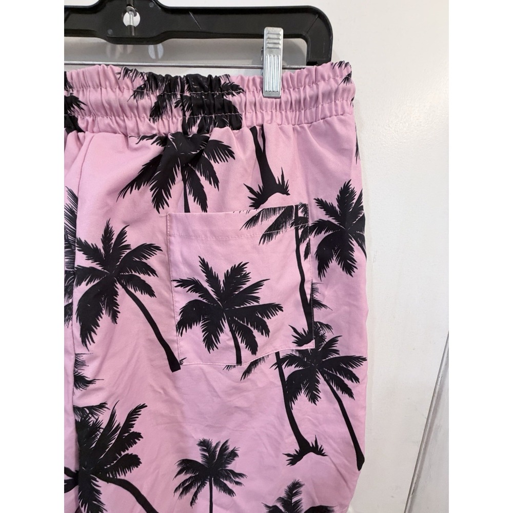 Mens XL Pink Black Palm Tree Shorts Manfinity Tropical Beach Vacation Swim Trunk - Picture 3 of 7